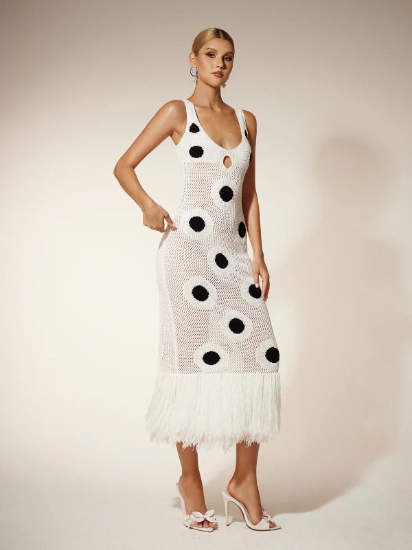 gaelion dot fringe knitted maxi dress in white 15