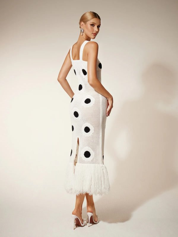 gaelion dot fringe knitted maxi dress in white 16