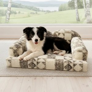 geometric pattern plush thermal removable & washable dog bed 11