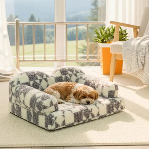 geometric pattern plush thermal removable & washable dog bed 12
