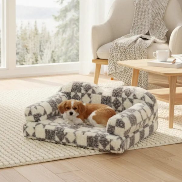 geometric pattern plush thermal removable & washable dog bed 13