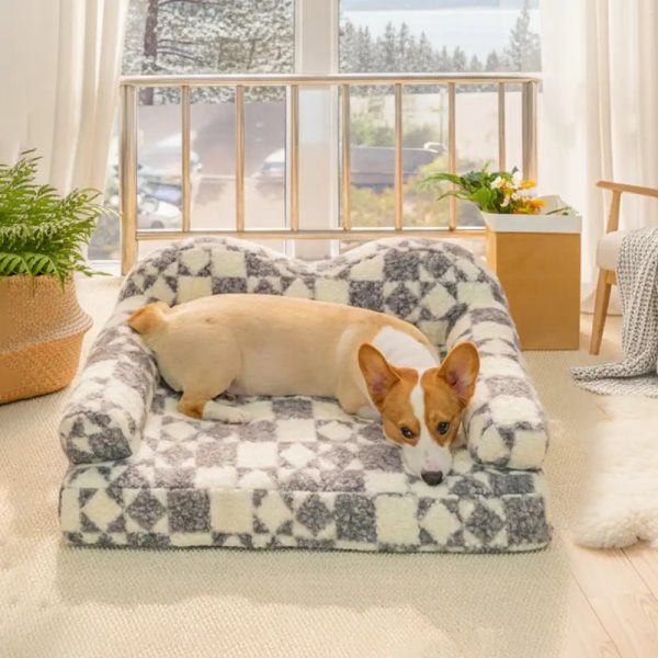 geometric pattern plush thermal removable & washable dog bed 16