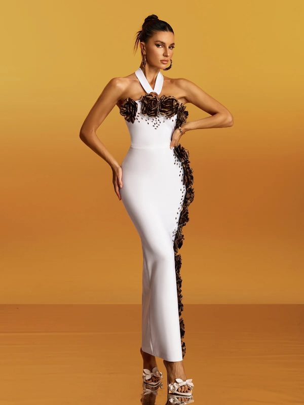 gravistar halterneck flower bandage maxi dress 12
