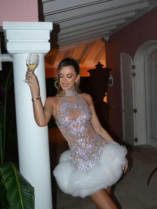 idealiza high neck rhinestone mesh tulle mini dress 24