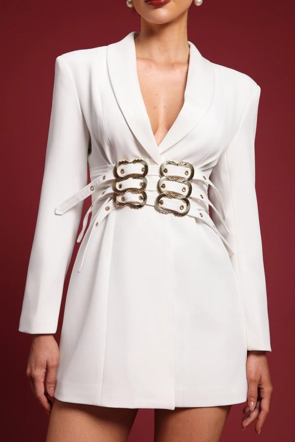 ludolf long sleeve belted blazer in white 13