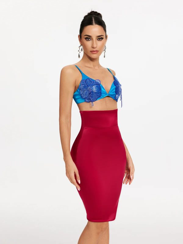makala spaghetti flower satin skirt set 14