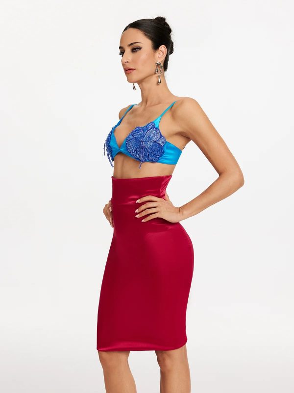 makala spaghetti flower satin skirt set 15