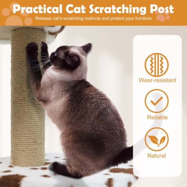 modern cat tree with wide upholstered perch & 2 entrance cat condo 16
