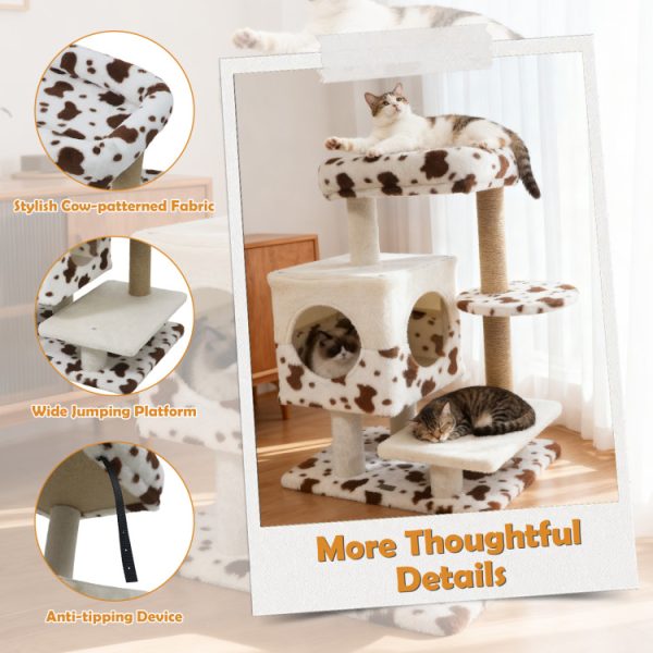 modern cat tree with wide upholstered perch & 2 entrance cat condo 17