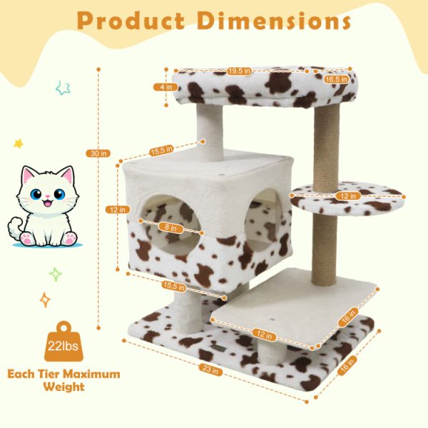 modern cat tree with wide upholstered perch & 2 entrance cat condo 18