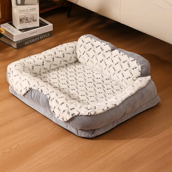 plush contrast jacquard neck support fashion pet bed 19
