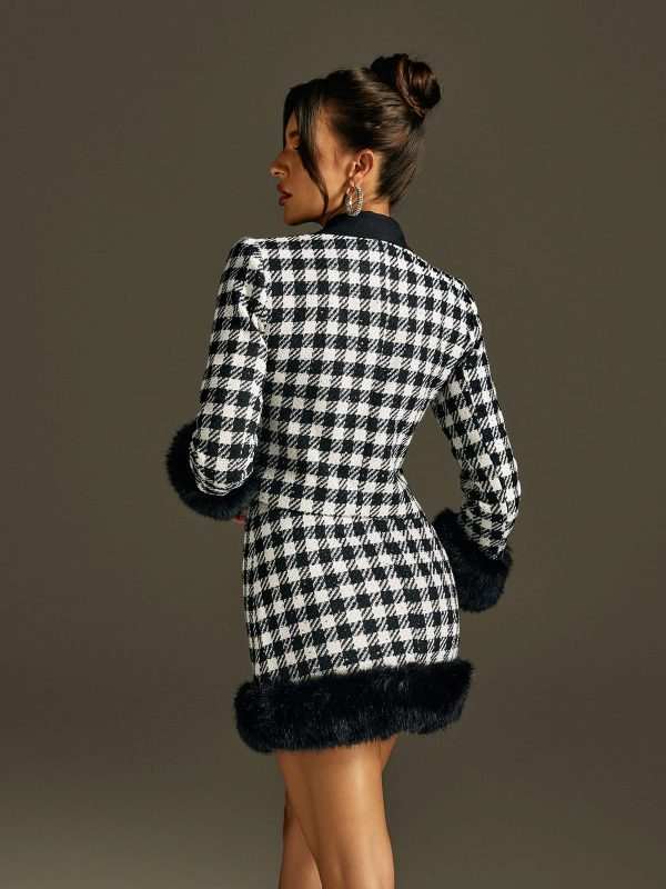 rokurou houndstooth faux fur skirt set 16