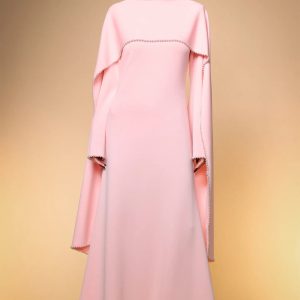 selene elegant pearl round neck long sleeve maxi dress – pink 11
