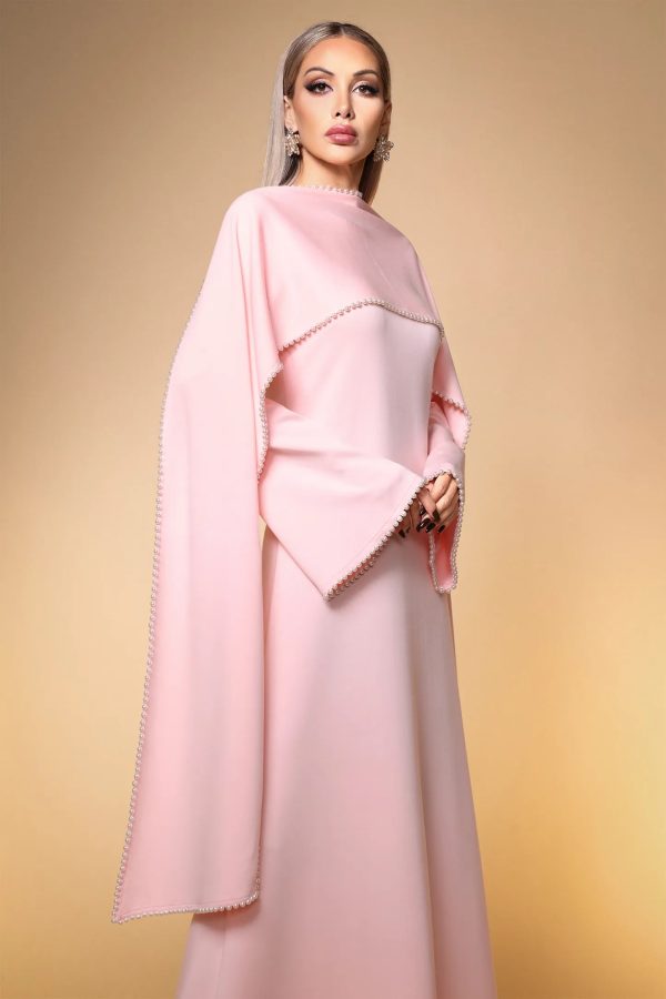 selene elegant pearl round neck long sleeve maxi dress – pink 13