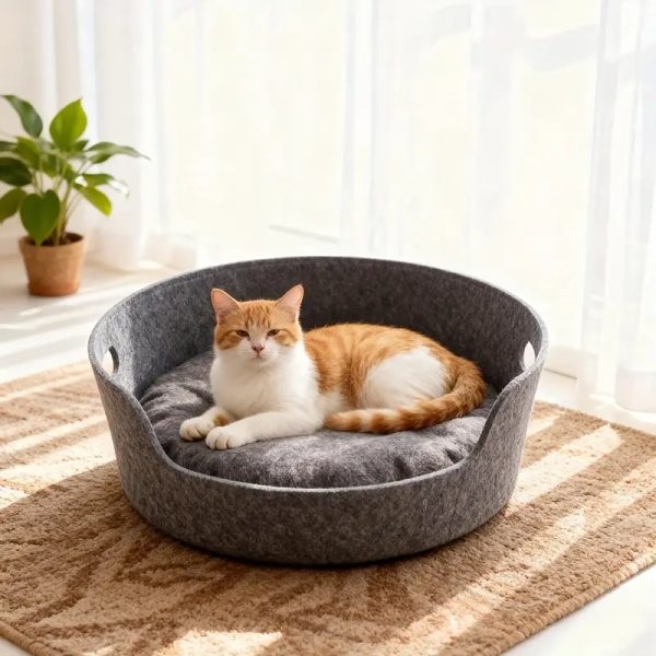 soft plush round felt pet bed with removable cushion 13