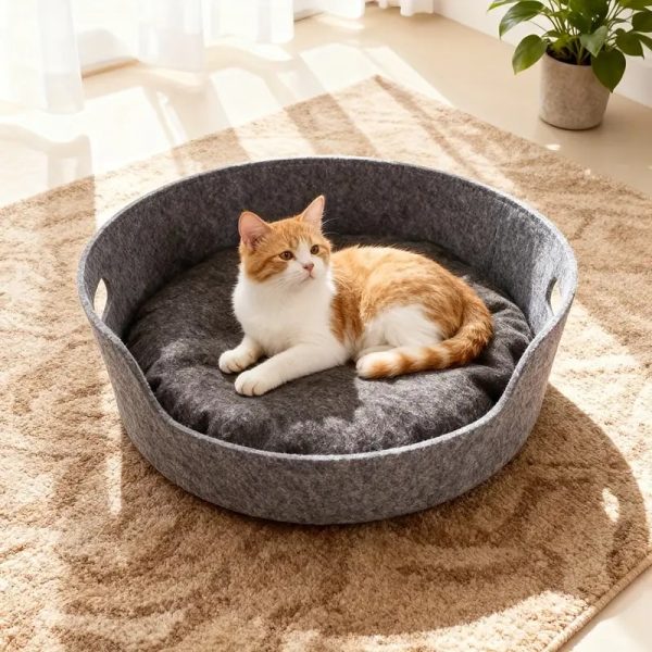 soft plush round felt pet bed with removable cushion 14