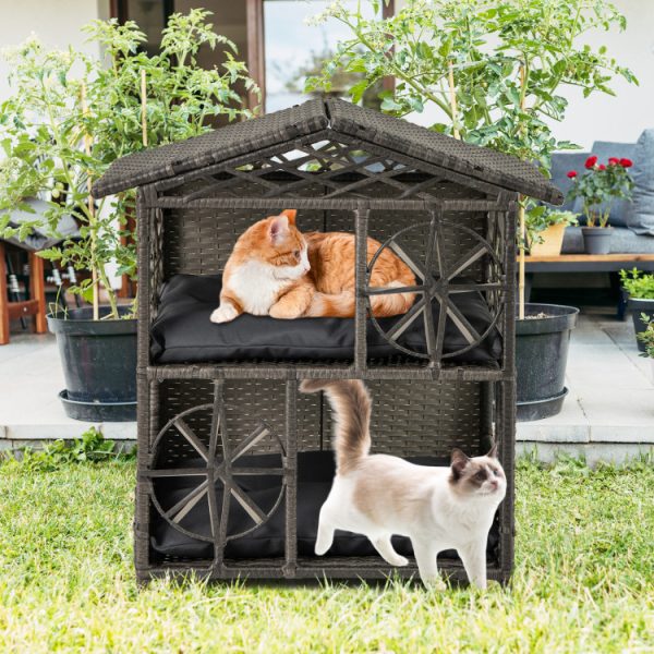 2 storey wicker rattan cat house with removable cushions 12