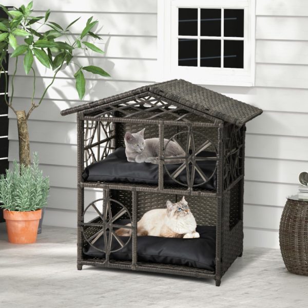 2 storey wicker rattan cat house with removable cushions 13