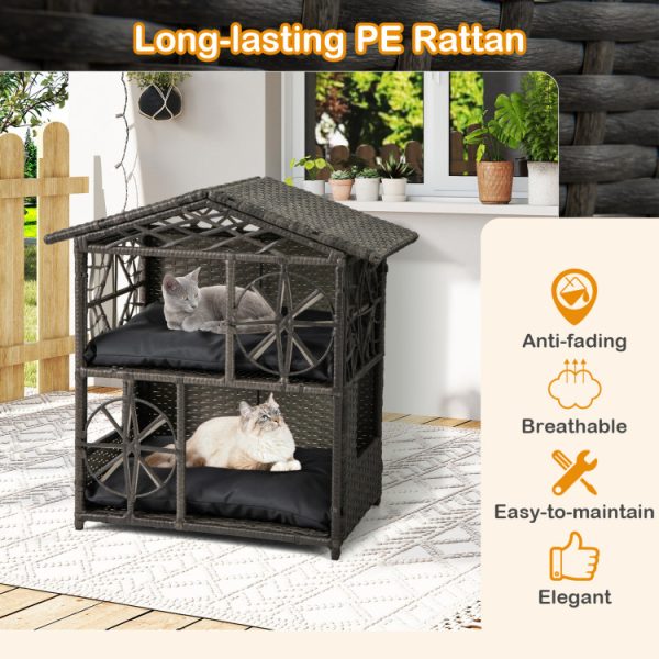 2 storey wicker rattan cat house with removable cushions 14