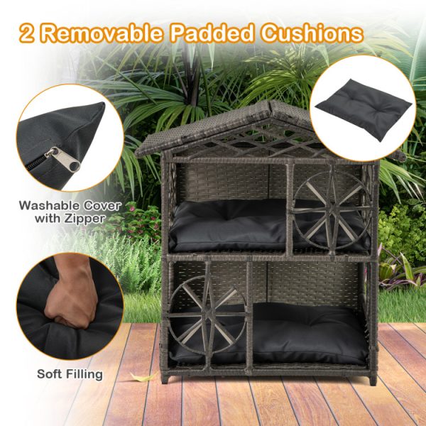 2 storey wicker rattan cat house with removable cushions 15