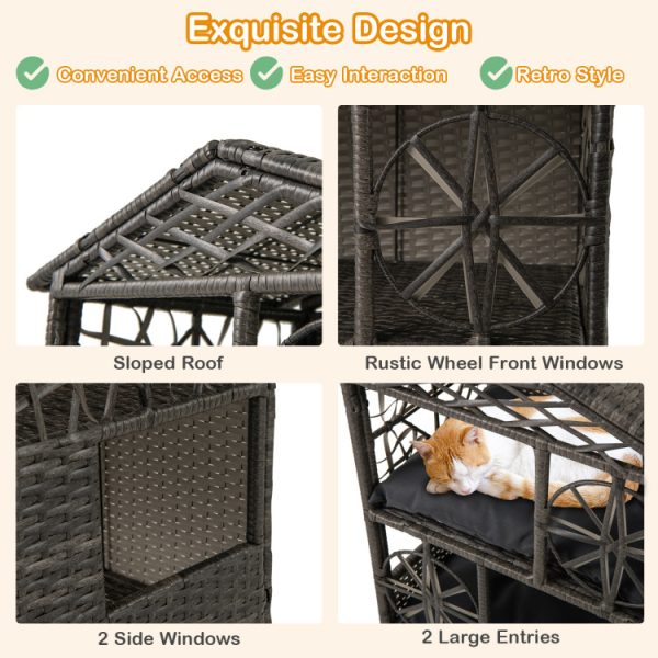 2 storey wicker rattan cat house with removable cushions 16