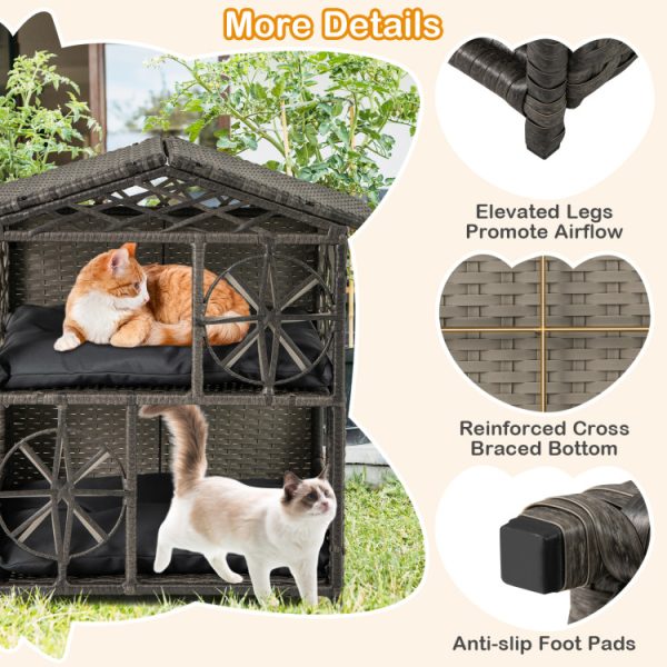 2 storey wicker rattan cat house with removable cushions 17