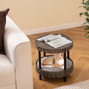 2 tier rattan cat nest with removable padded cushion 11