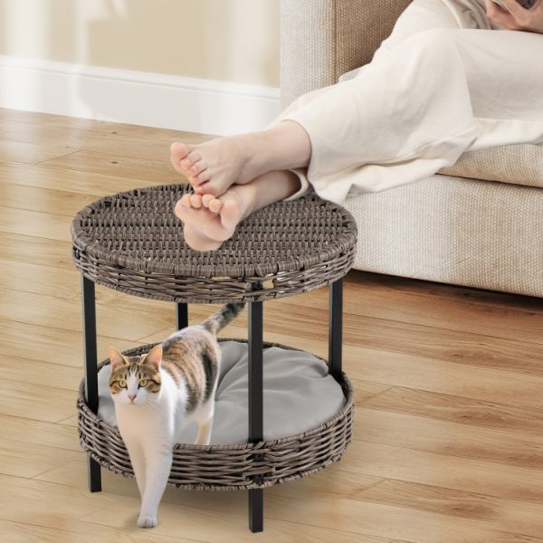 2 tier rattan cat nest with removable padded cushion 12