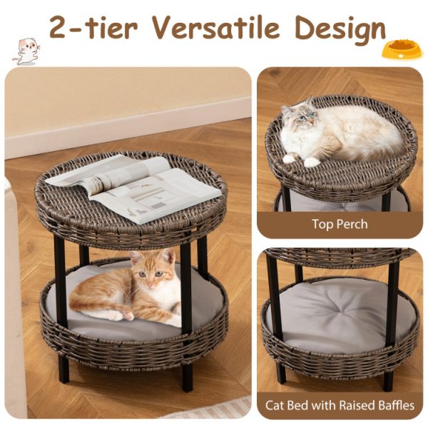 2 tier rattan cat nest with removable padded cushion 14