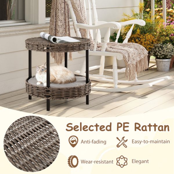 2 tier rattan cat nest with removable padded cushion 15