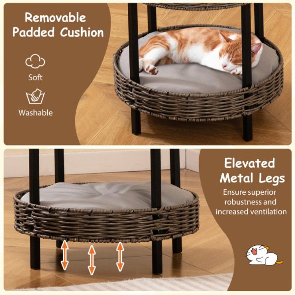2 tier rattan cat nest with removable padded cushion 16