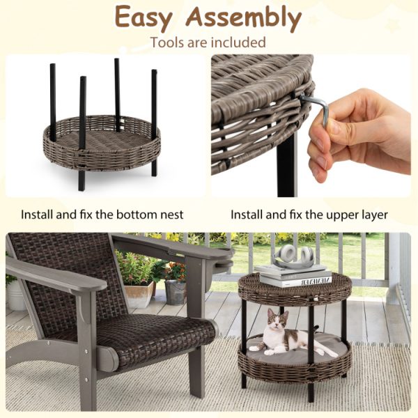 2 tier rattan cat nest with removable padded cushion 17