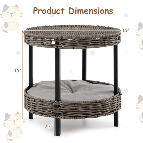 2 tier rattan cat nest with removable padded cushion 18