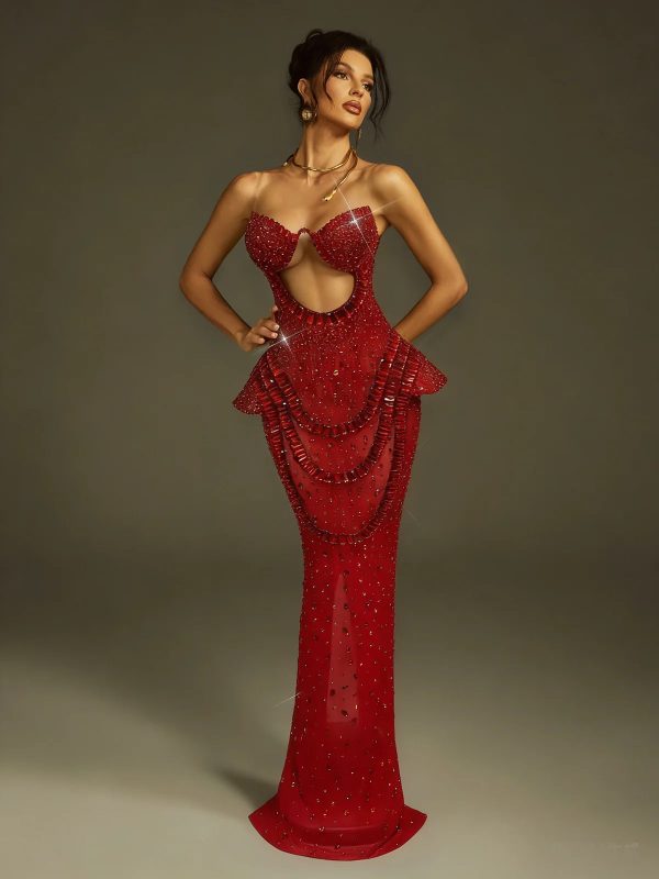 arygon strapless cutout crystal maxi dress in red 15