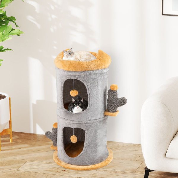 cat tree tower with cozy condos & plush dangling balls 12