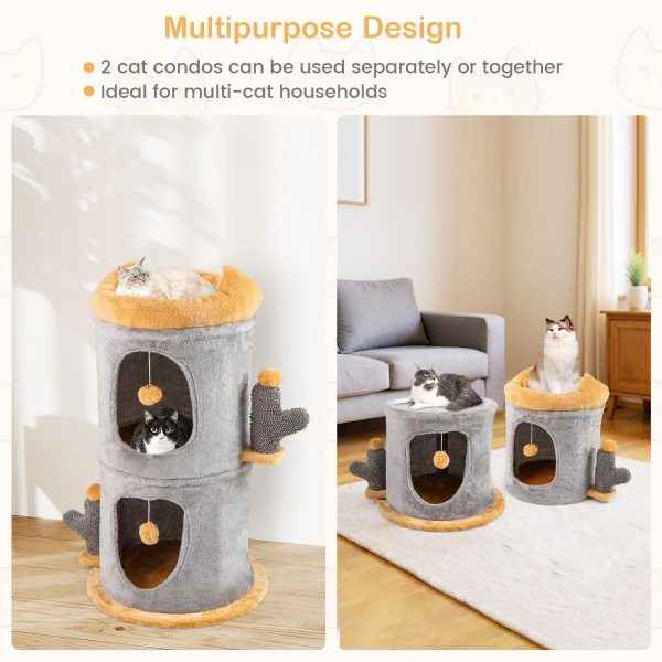 cat tree tower with cozy condos & plush dangling balls 13