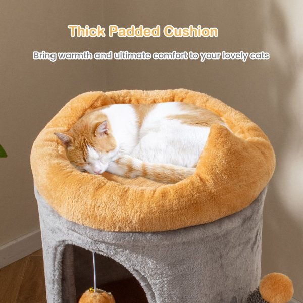cat tree tower with cozy condos & plush dangling balls 15
