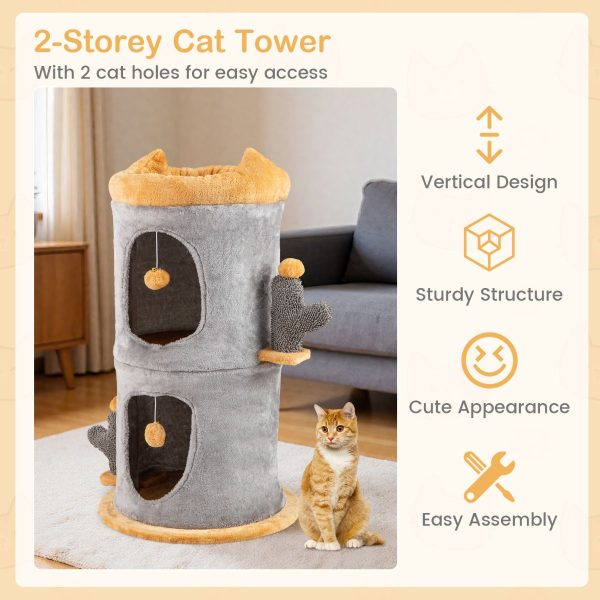 cat tree tower with cozy condos & plush dangling balls 16