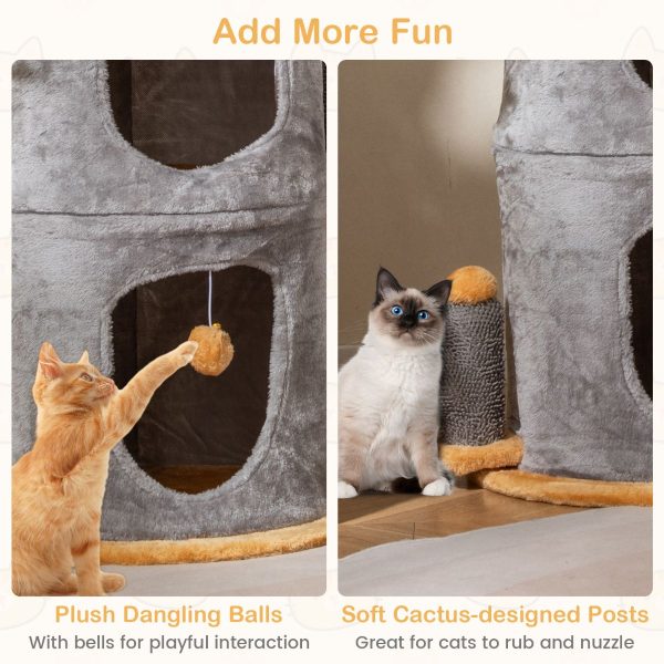cat tree tower with cozy condos & plush dangling balls 17