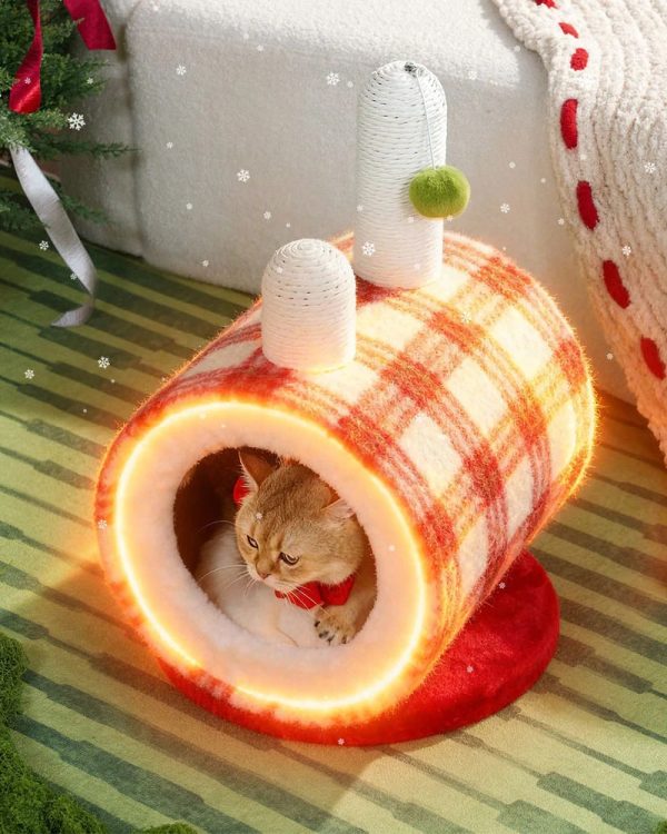 christmas cozy enclosed cat bed 14