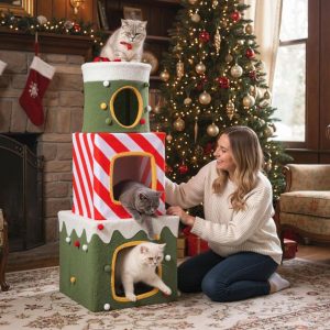 christmas stacked gift box tower for cats 11
