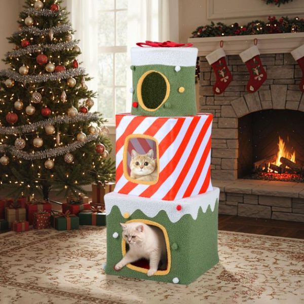 christmas stacked gift box tower for cats 12