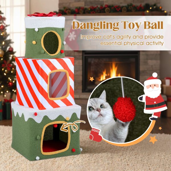 christmas stacked gift box tower for cats 16