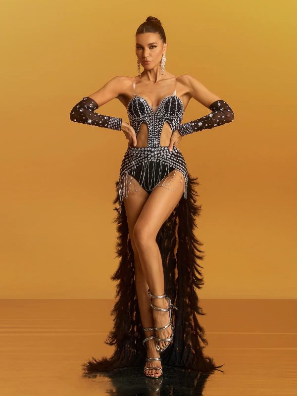 geysera crystal feather cutout chain bodysuit 12