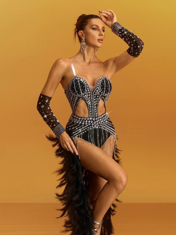 geysera crystal feather cutout chain bodysuit 15