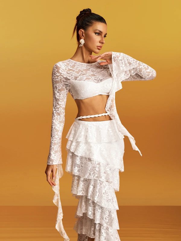 gyrala lace draped tiered skirt set 15