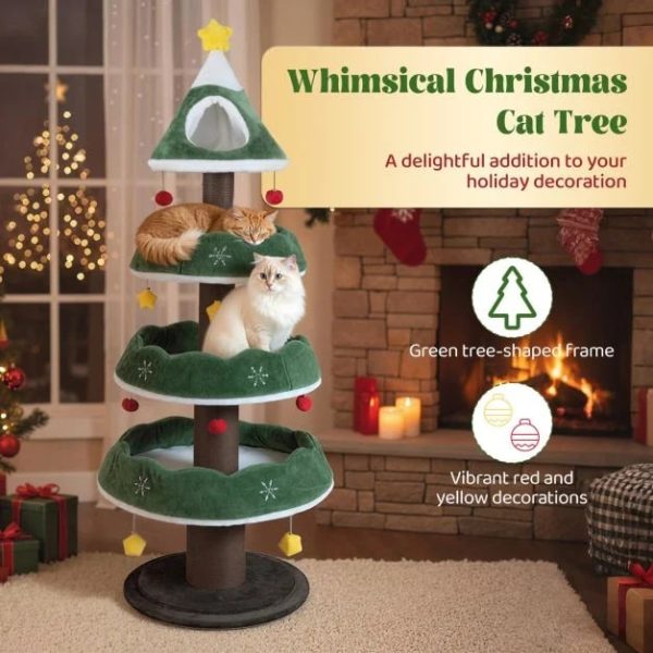 modern luxury christmas cat tree with 3 plush platforms 13