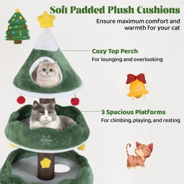 modern luxury christmas cat tree with 3 plush platforms 15