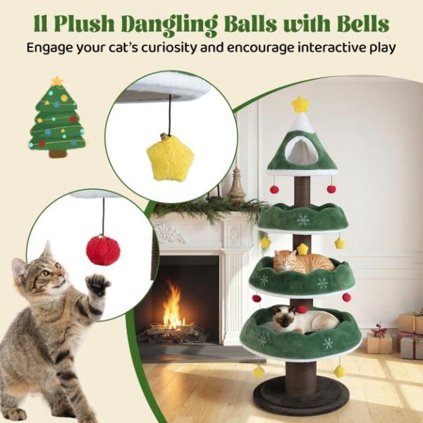 modern luxury christmas cat tree with 3 plush platforms 17