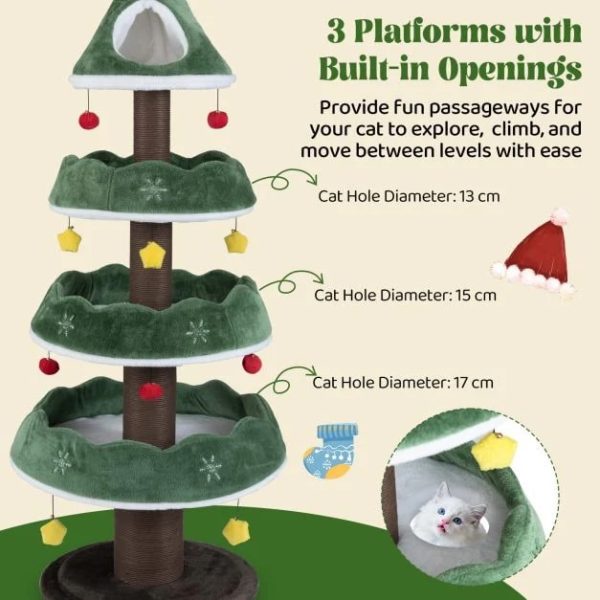 modern luxury christmas cat tree with 3 plush platforms 18